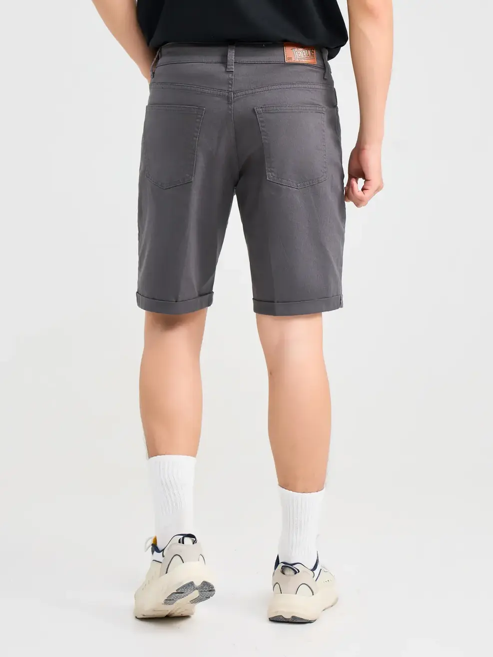 Quần Short Jeans Nam Denim Like Gập Gấu - Ghi Đậm - 28