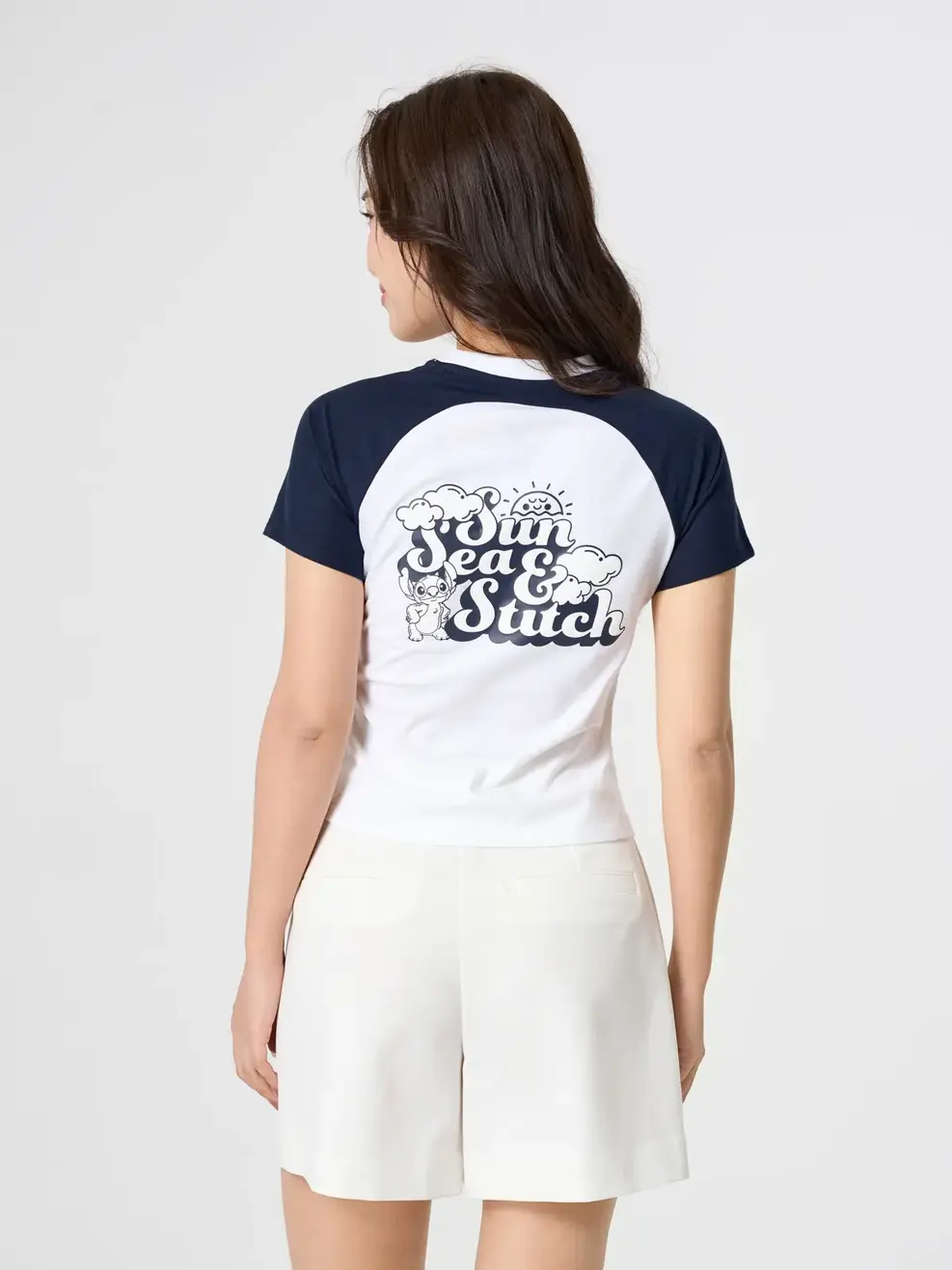Áo Phông Nữ Tay Raglan Sun Sea Stitch - Trắng 001 - S