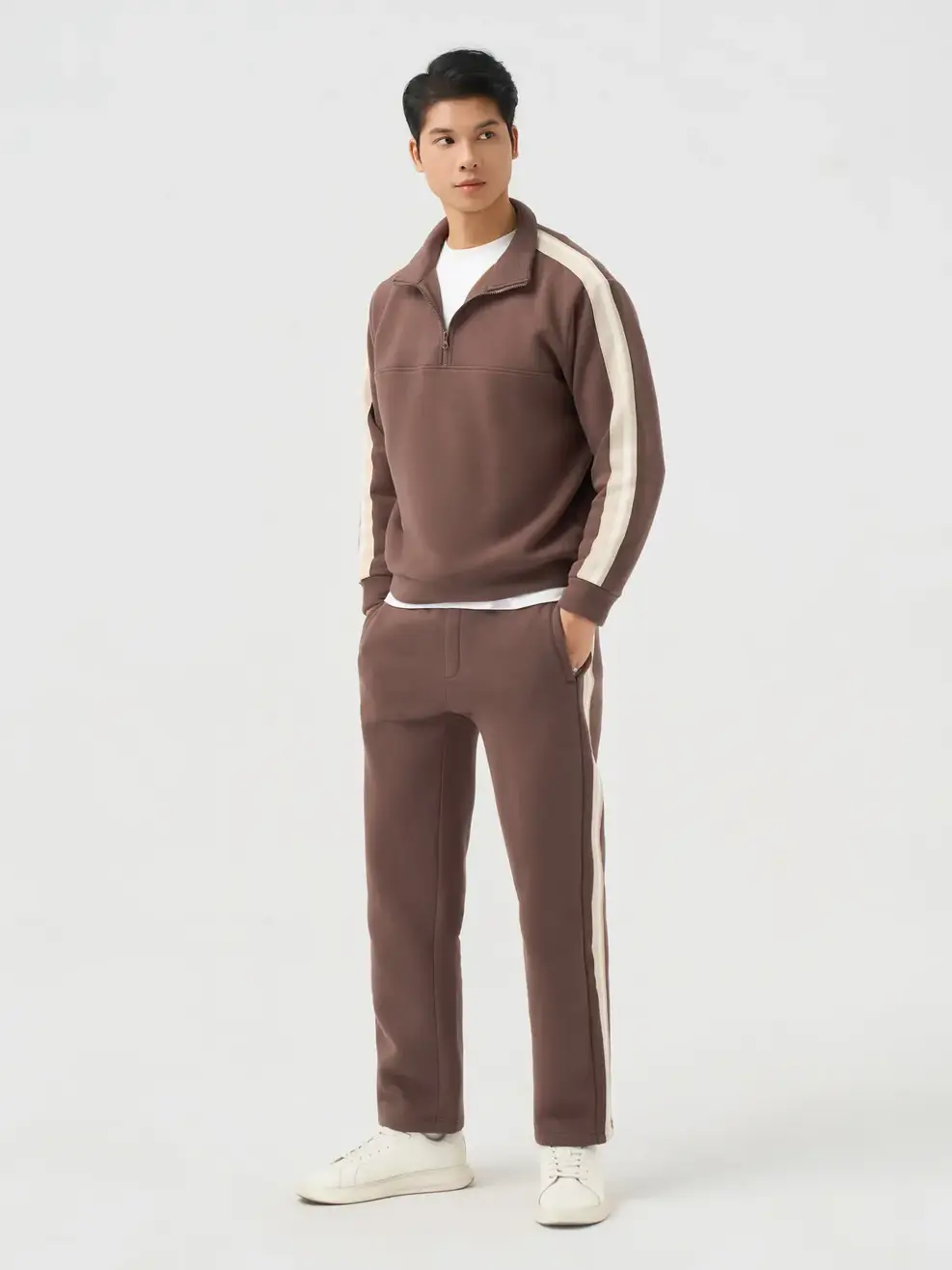 Bộ Đồ Nam Half Zip Phối Dây Dệt - Nâu 064 - L