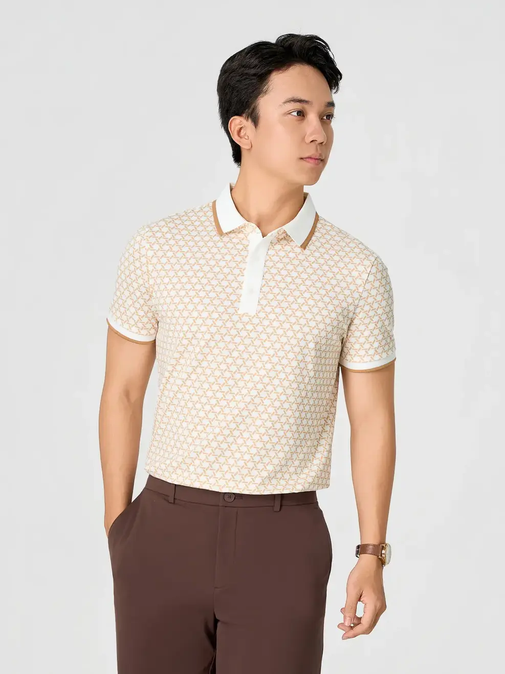 Áo Polo Hoạ Tiết In Tràn - Hoạ Tiết Be 004 - S