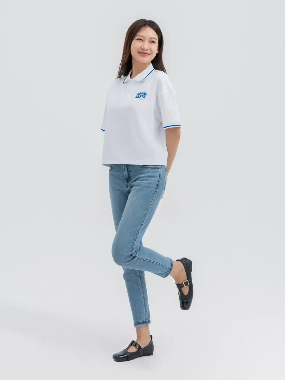 Áo Polo Nữ In Hình Choose Happy - Trắng - S