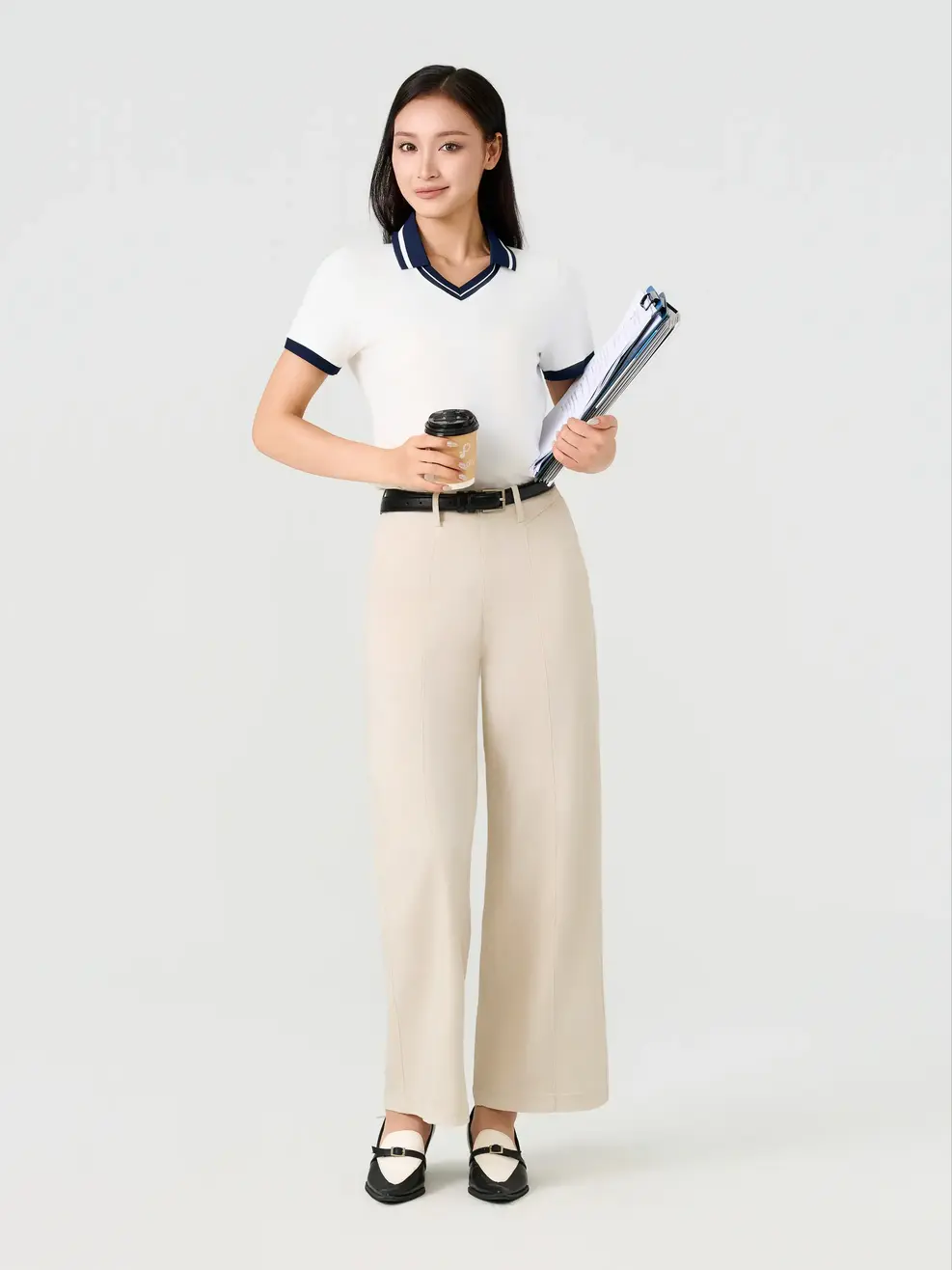 Áo Polo Nữ Slimfit Cổ V Phối Màu - Trắng 001 - S