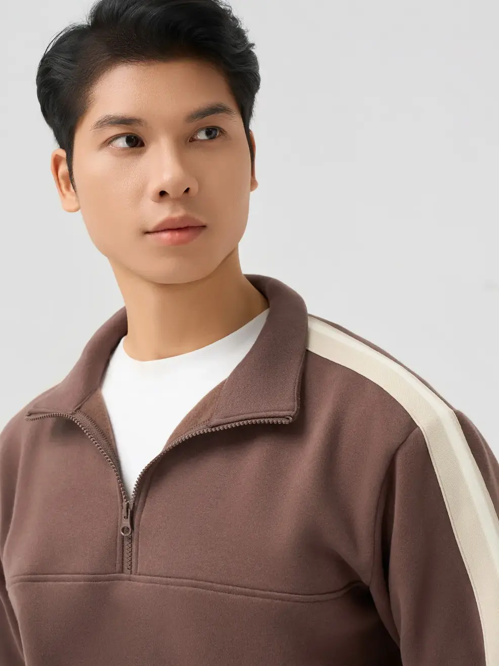 Bộ Đồ Nam Half Zip Phối Dây Dệt - Nâu 064 - L