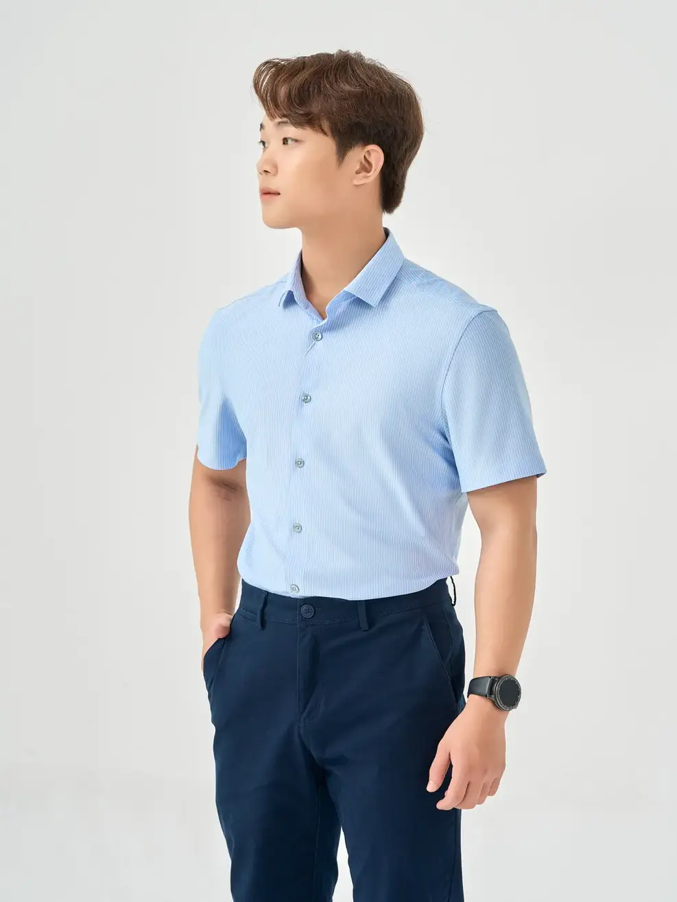 Sơ Mi Cộc Tay Cao Cấp Yo.smart - Kẻ Xanh - M