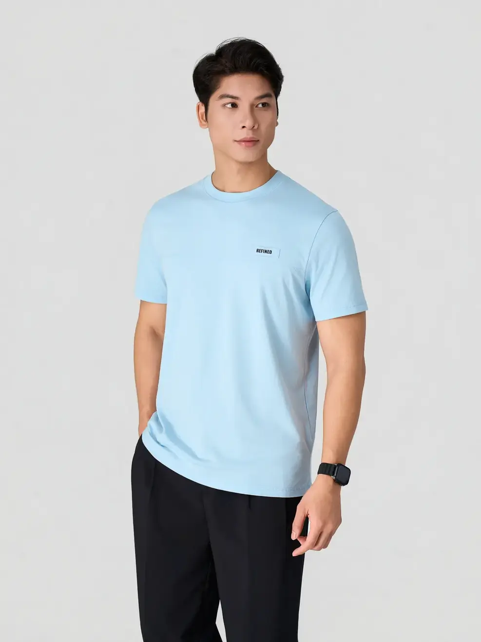 Áo Phông Nam Regular Mác Dệt in Chữ Ngực - Xanh da trời 045 - M