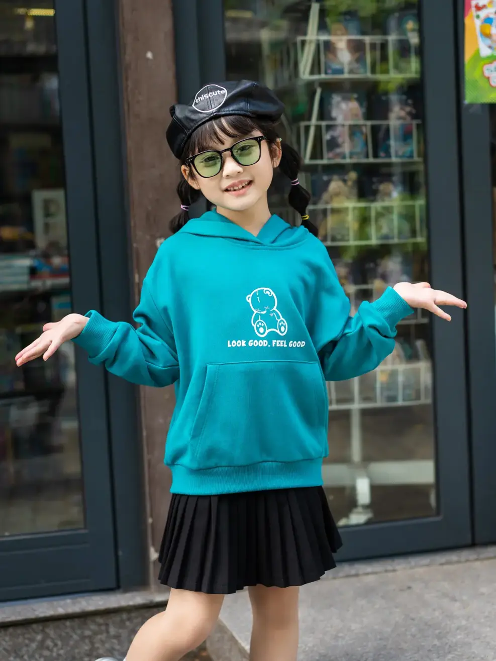 Áo hoodie kid in gấu - Xanh ngọc - 2
