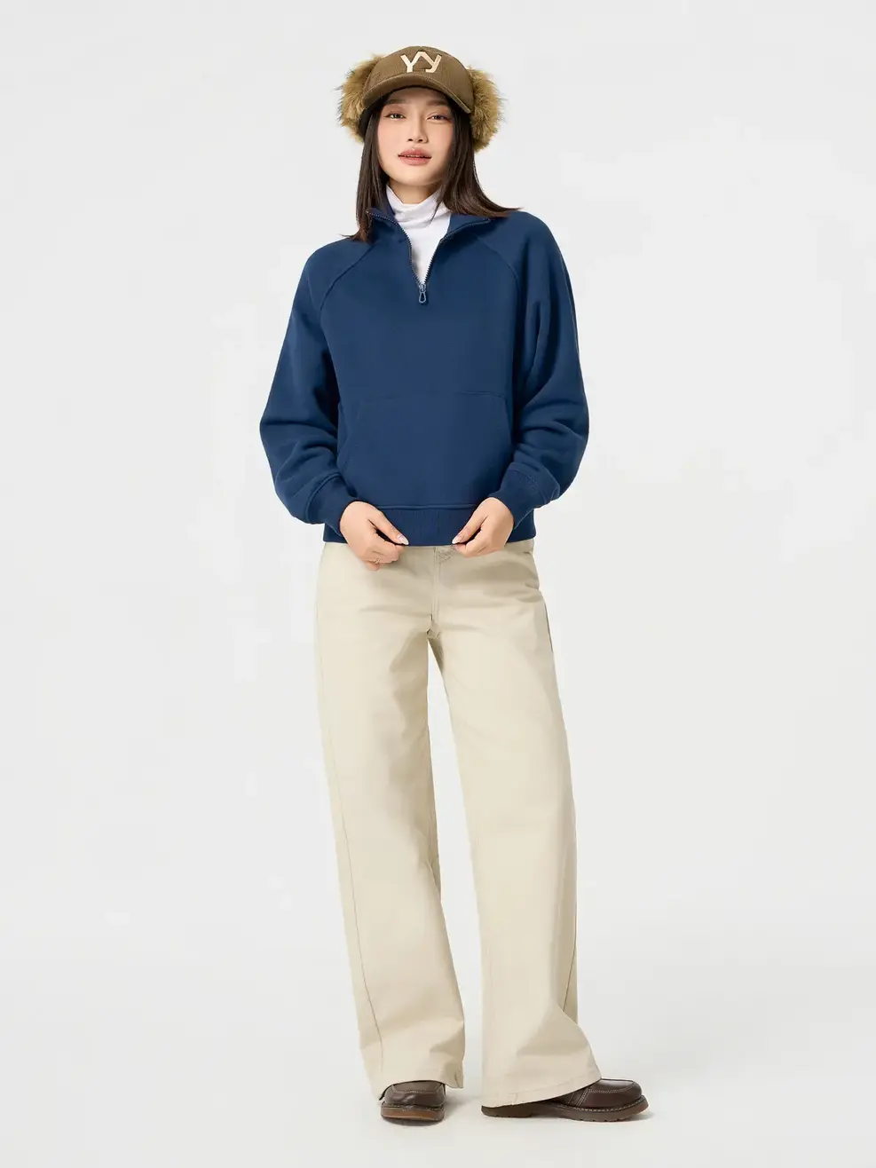 Áo Nỉ Cổ Kéo Khóa - Navy 001 - M