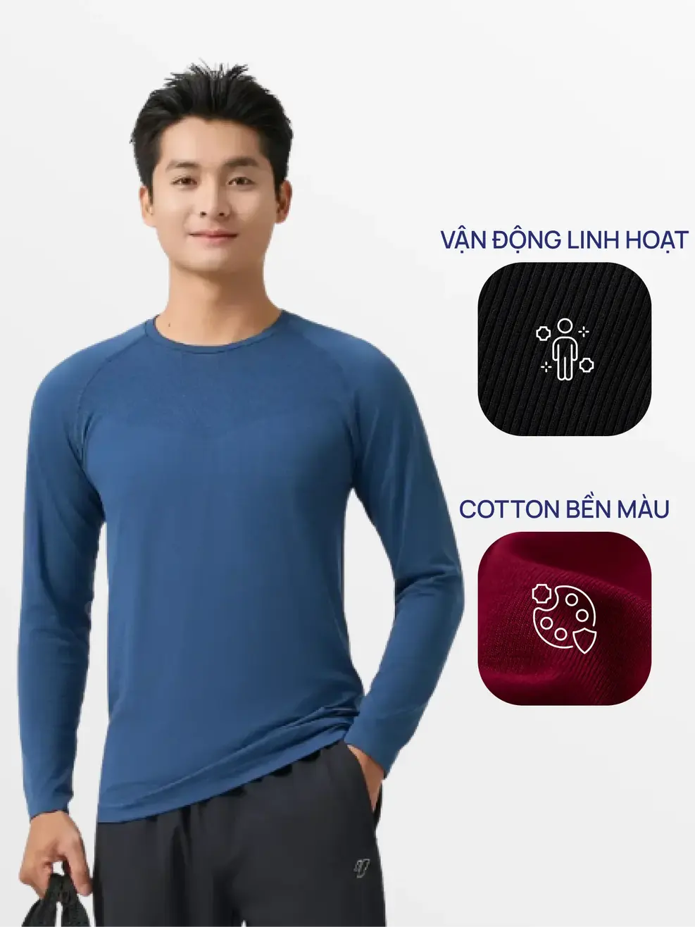 Áo Phông Dài Tay Nam Dệt Kẻ Ngực - Navy 005 - M