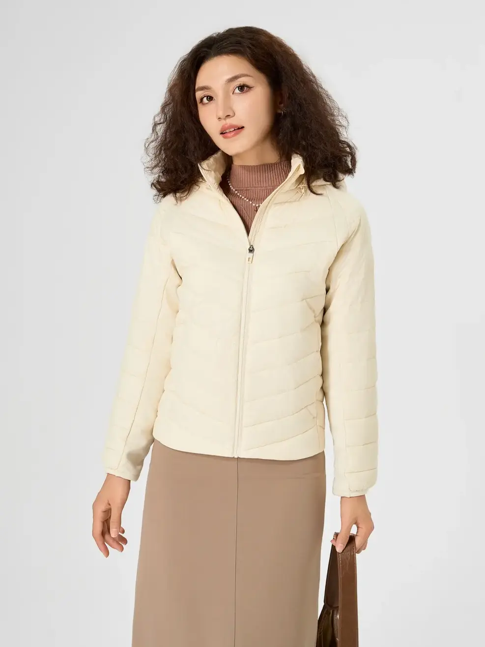 Áo Phao Nữ Phối Nỉ Pro - Be - S