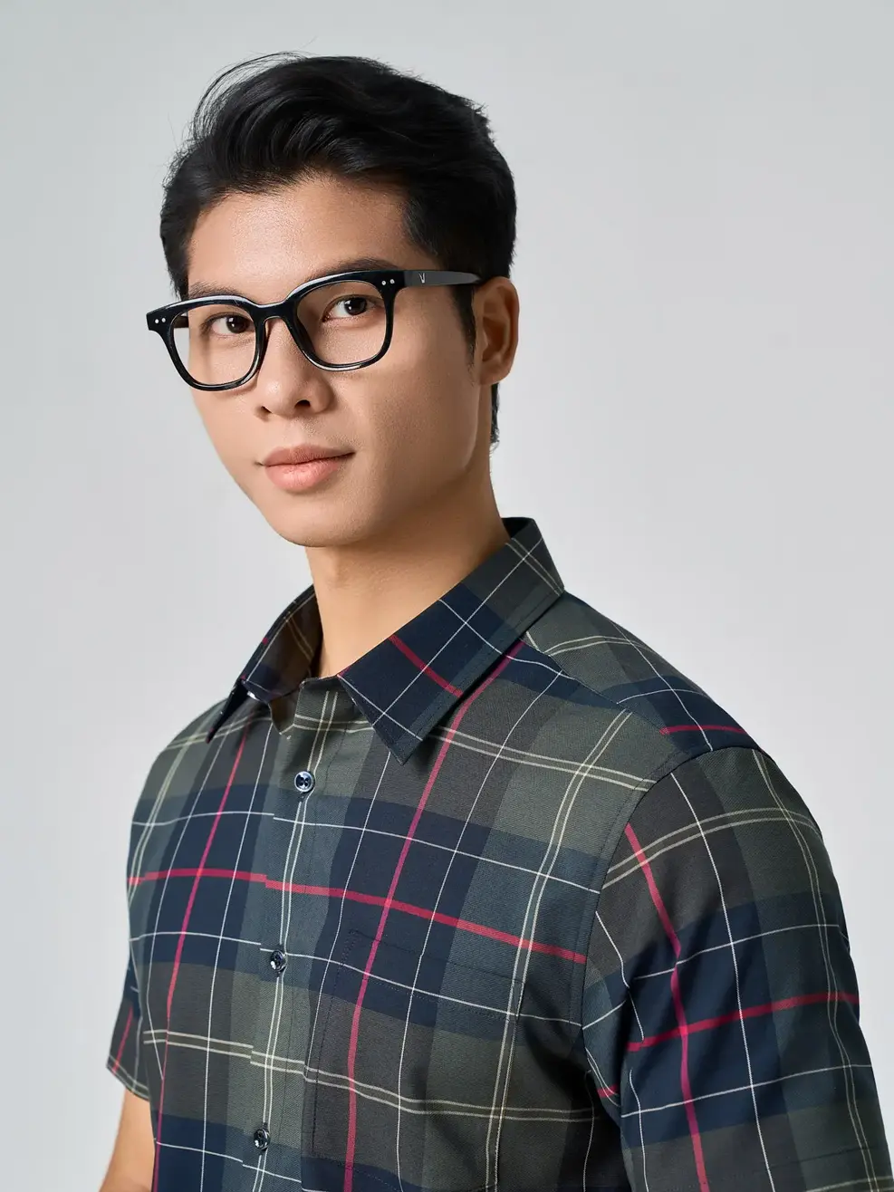 Áo Sơ-mi Nam Kẻ Caro Túi Ngực - Kẻ Tím Than 100 - S