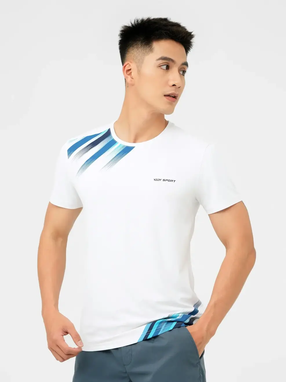 T-shirt Thể Thao Nam Hoạ Tiết Tràn Thân - Trắng - M