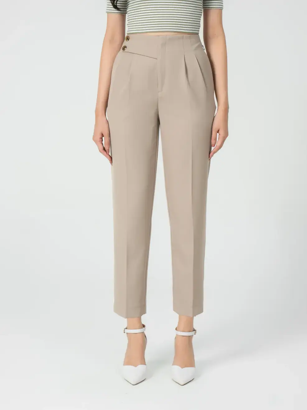 Quần âu nữ baggy cạp cap - Be - S