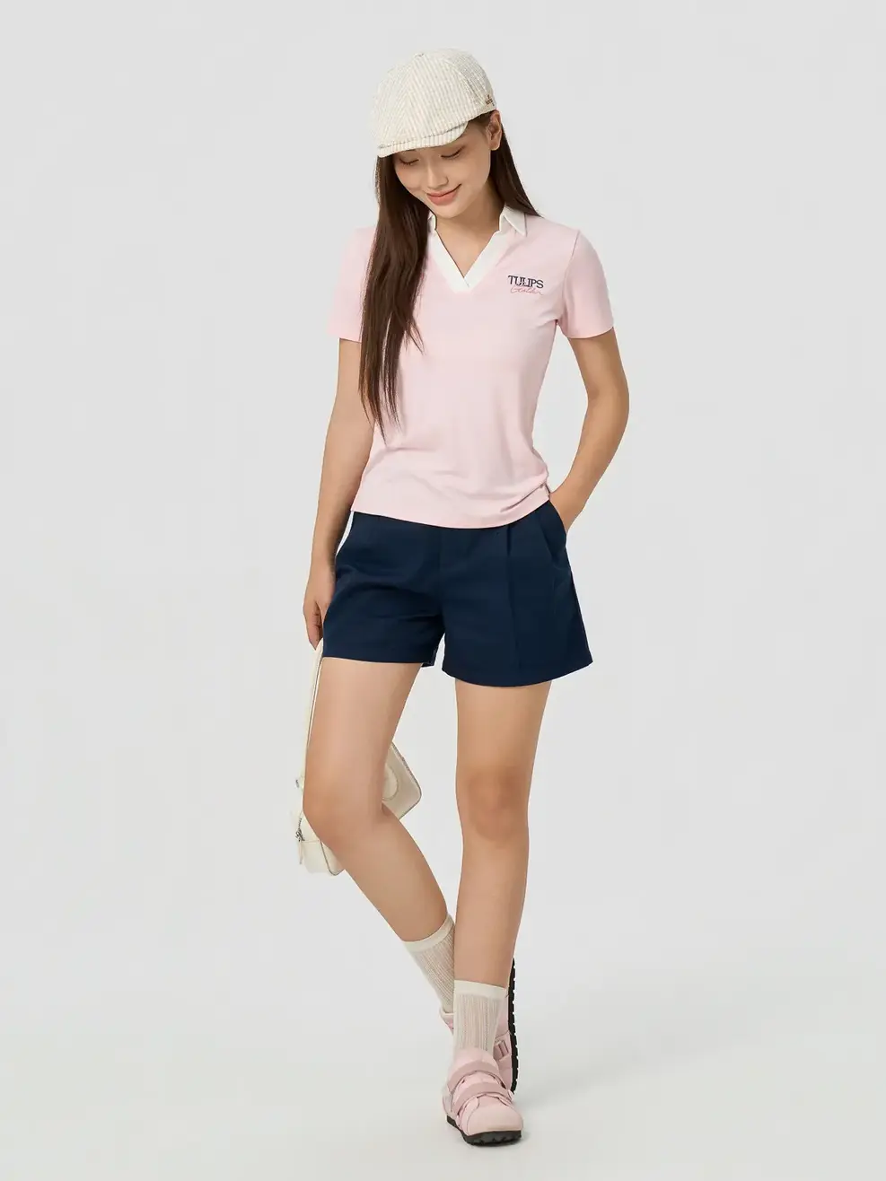 Áo Polo Nữ Cổ V Thêu Hình - Hồng 104 - XL