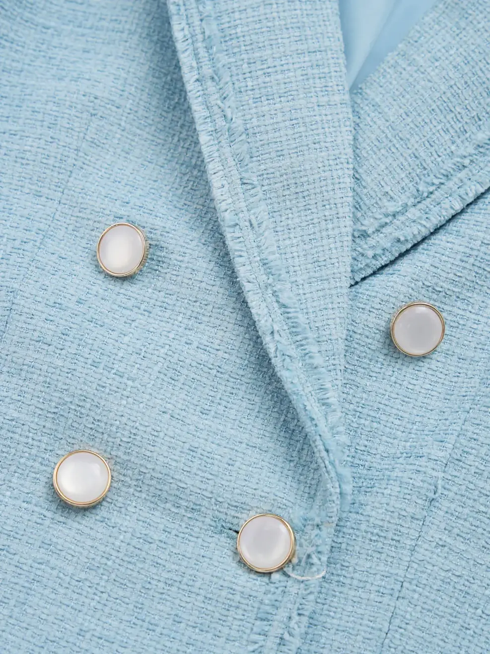 Áo Khoác Nữ Dạ Tweed Cổ Vest  - Xanh lơ - S