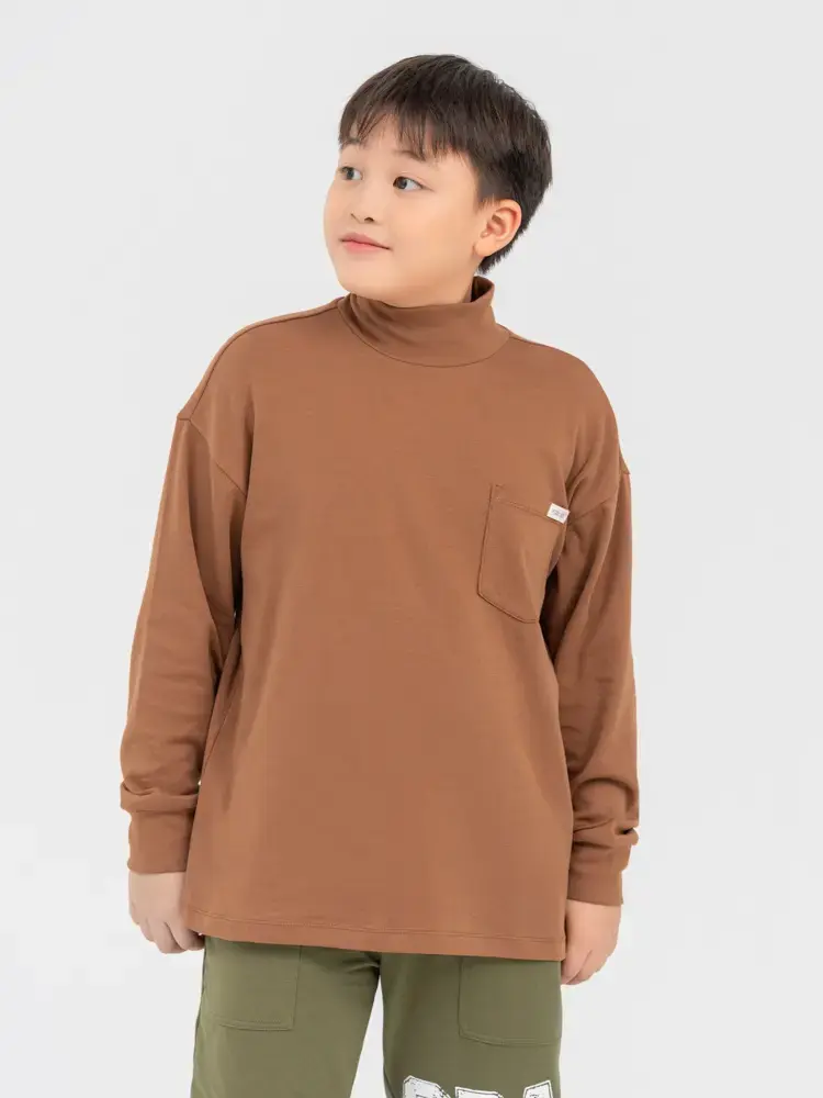 Áo Thun Kid Lớn Cổ 3cm Túi Trước Ngực - Nâu - 10