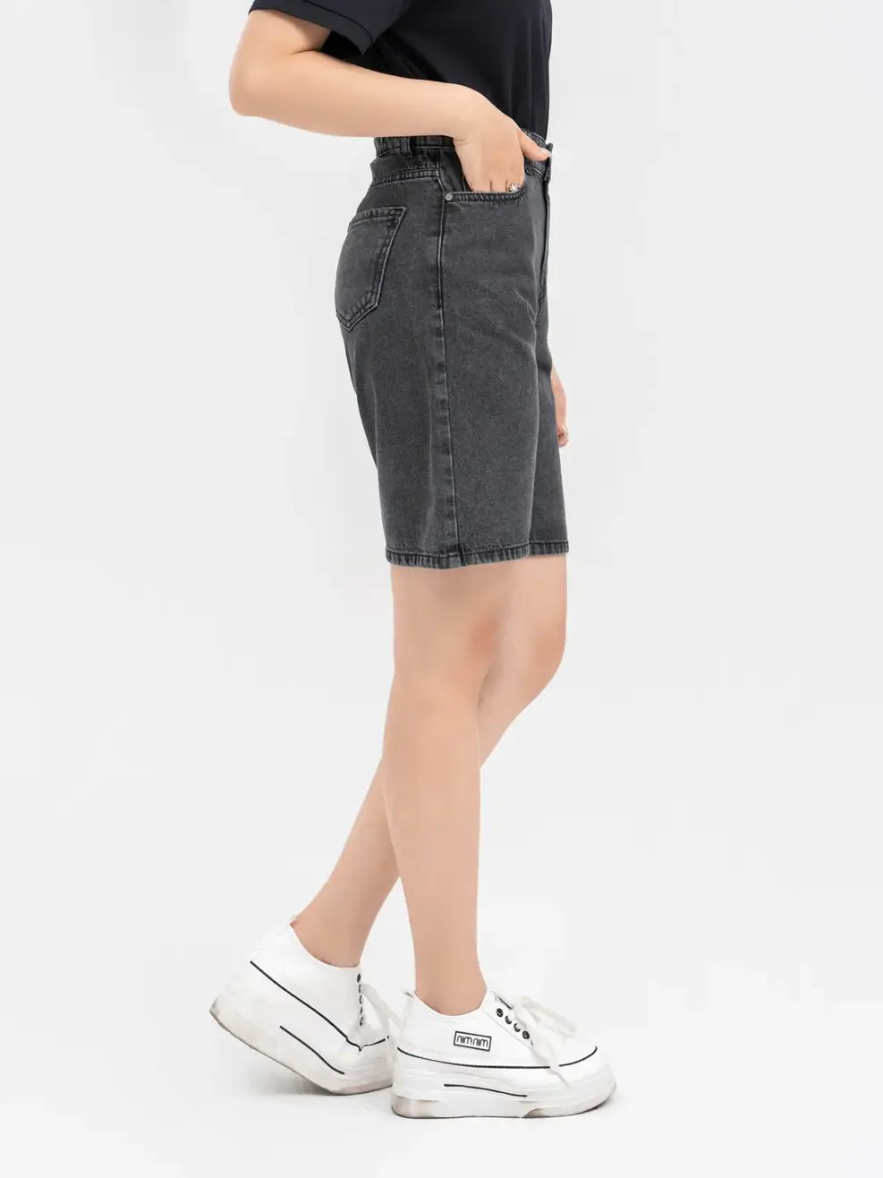 Short jean nữ lửng rộng - Đen chì - 25