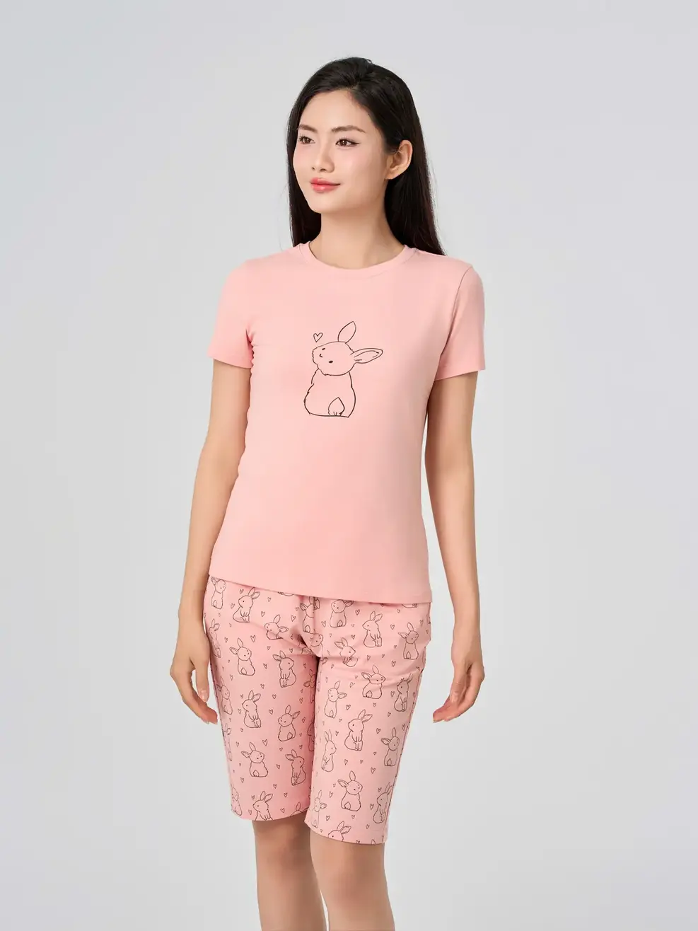 Bộ Đồ Nữ Cotton In Hình Chú Thỏ - HỒNG 056 - S