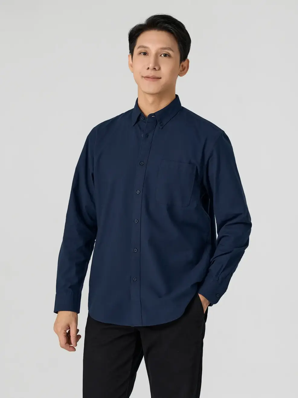 Sơ Mi Dài Tay Nam Oxford Túi Ngực - Tím than - M