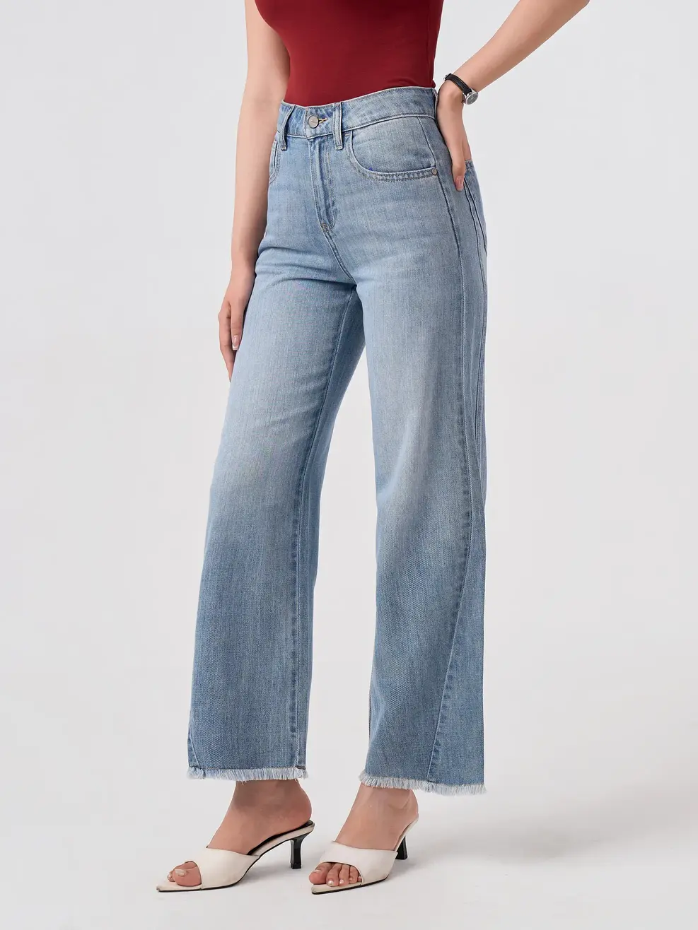 Quần Jeans Nữ Straight Cắt Cúp - Màu chàm 003 - 26