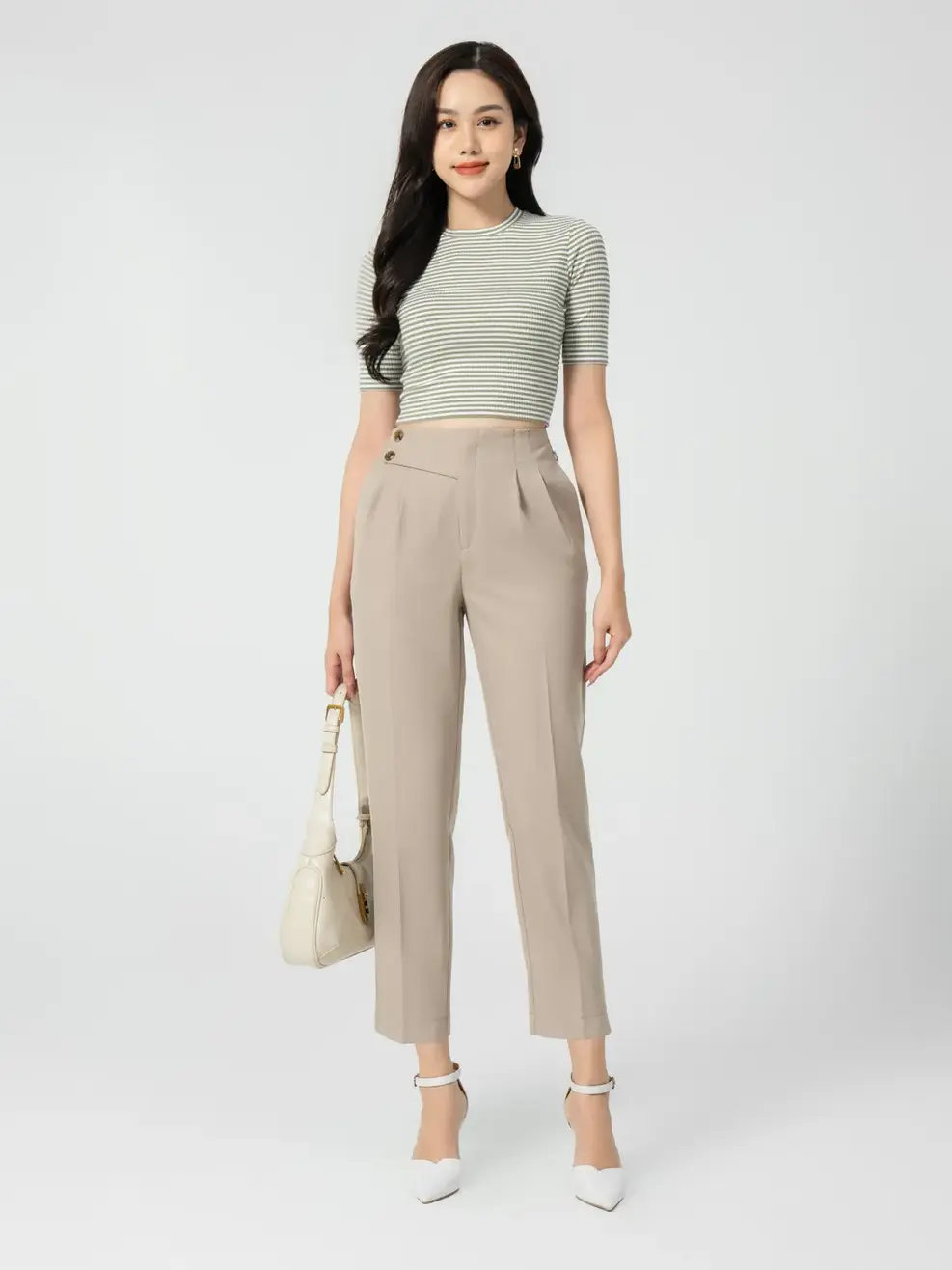 Quần âu nữ baggy cạp cap - Be - S