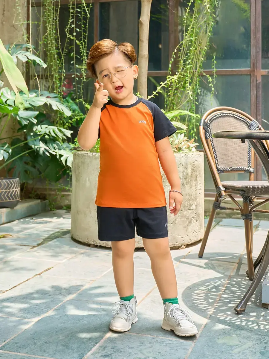 Bộ đồ kid tay raglan - Cam phối đen - 4