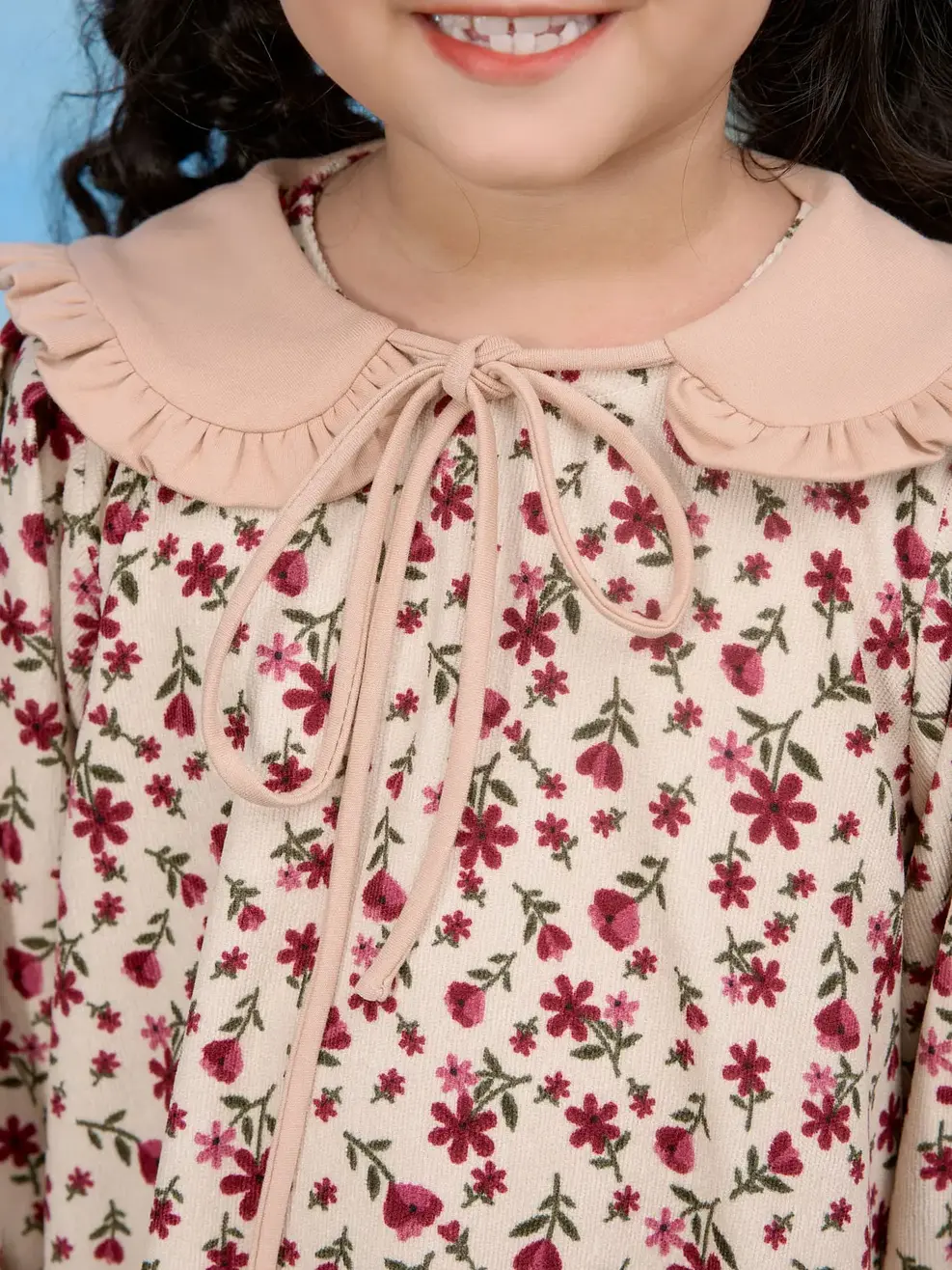 Váy trẻ em dáng xuông cổ rời - Hoa đỏ - 2