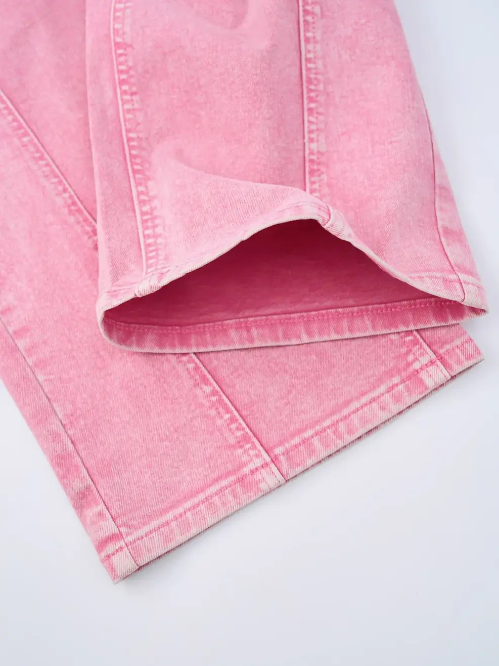 Quần Jeans Nữ Ống Rộng Cạp Cao Can Phối - Hồng - 25