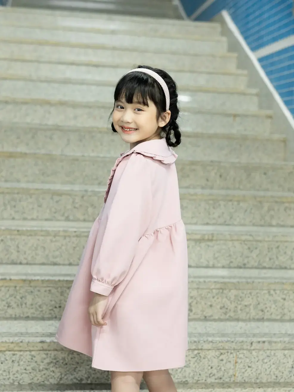 Váy Kid Nữ Lá Cổ To Nhún Bèo - Hồng - 2