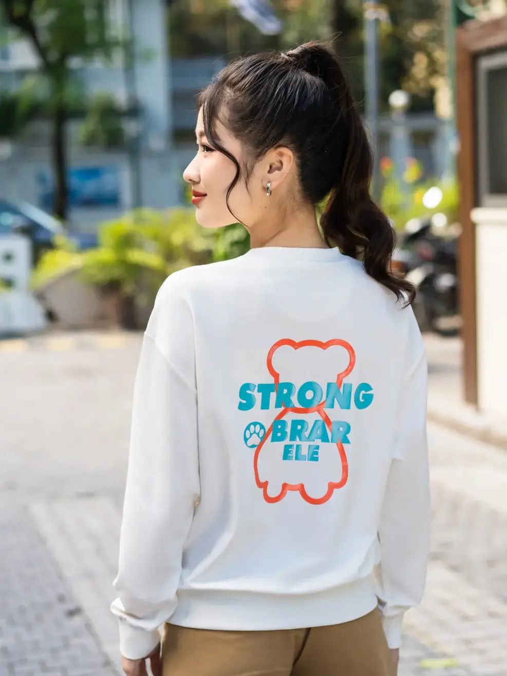 Áo thu đông nữ in gấu Puff - Trắng - S