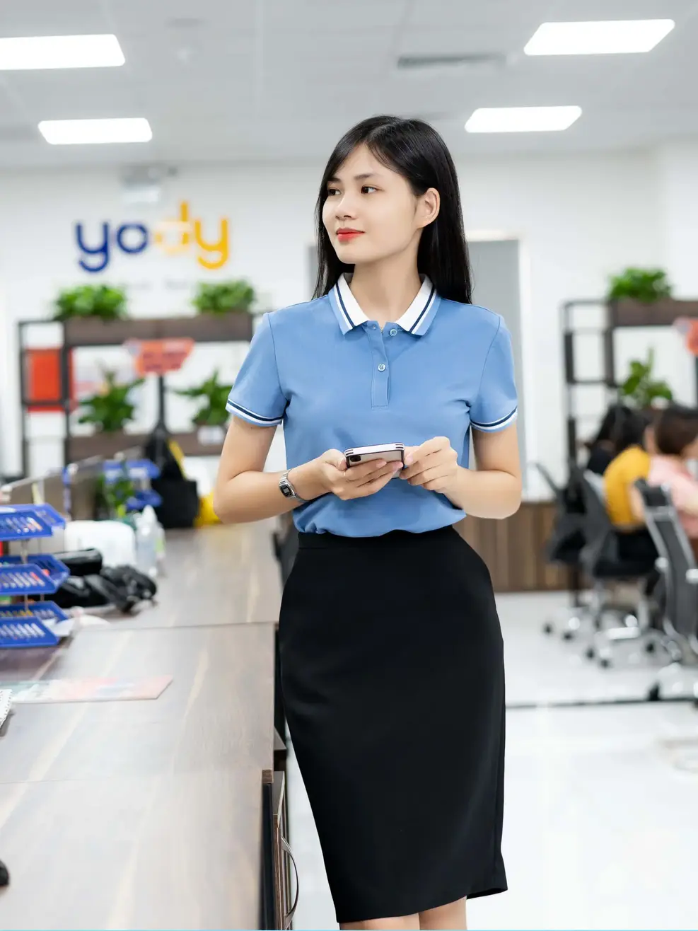 Polo nữ mắt chim phối bo 02 - Xanh 1 - XL