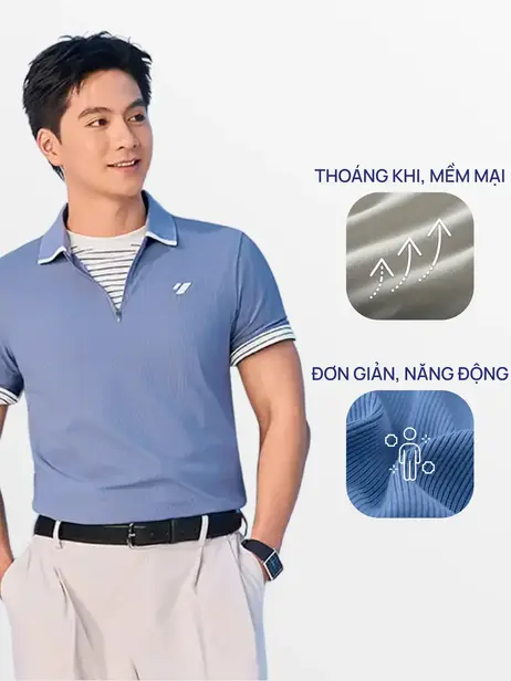 Áo Polo Nam Slim Có Khóa Kéo