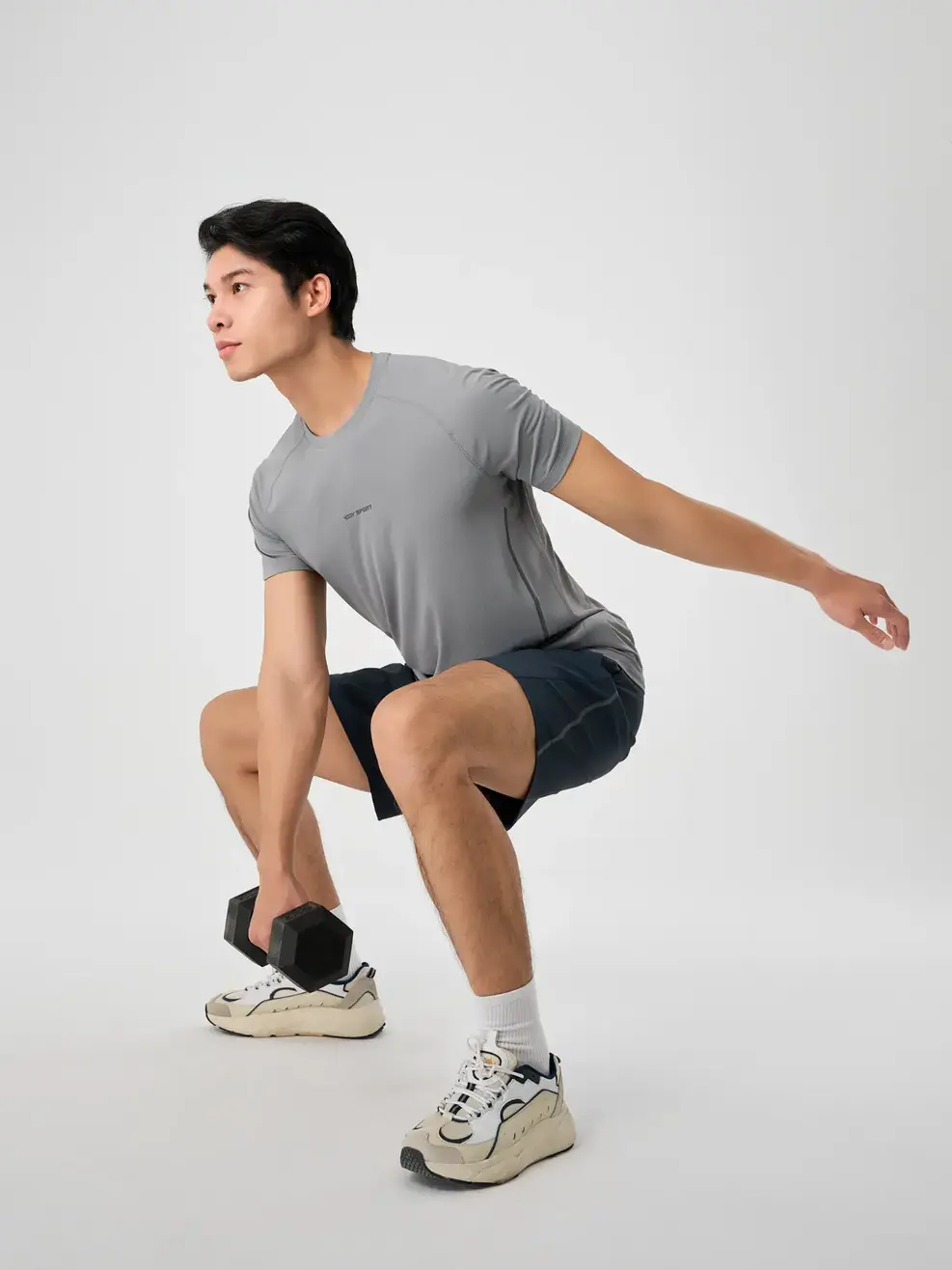 Áo Phông Nam Thể Thao Tay Raglan In Sườn - Xám 020 - XL