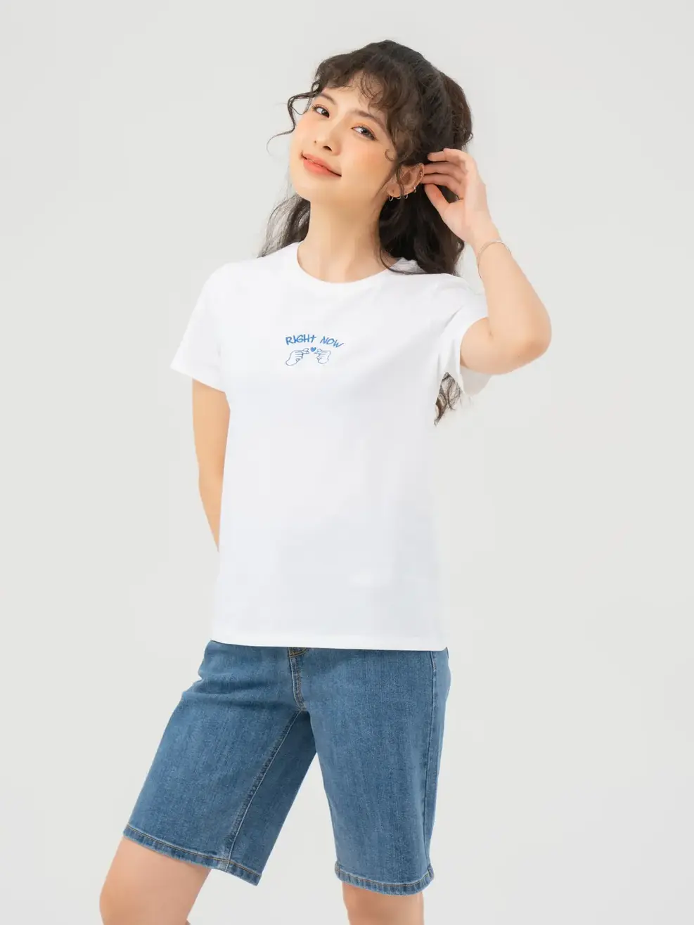 T-shirt Nữ Thêu Chữ Right Now Cotton Usa - Trắng 1 - S