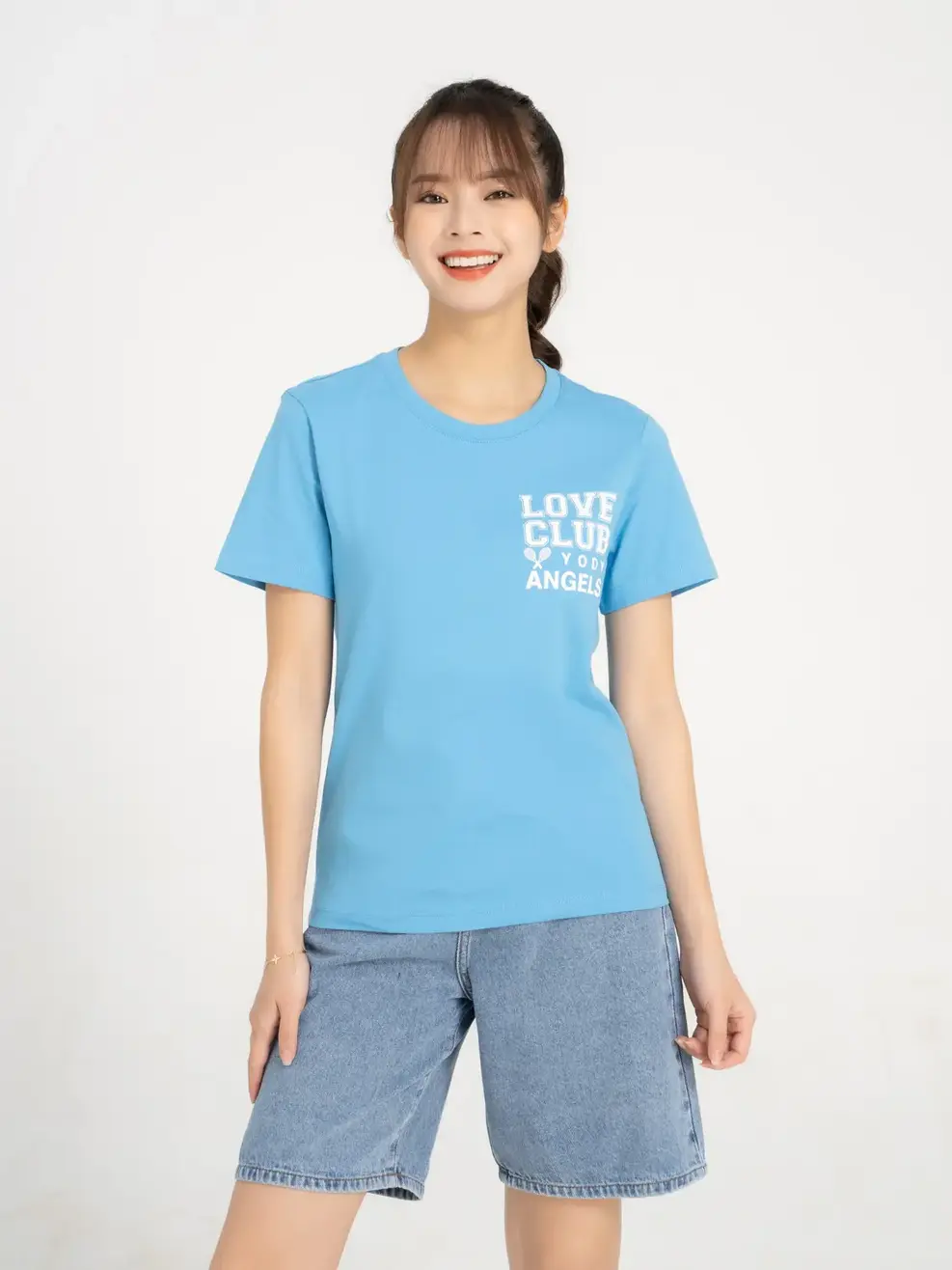 Áo Tshirt nữ in club - Xanh Biển - L