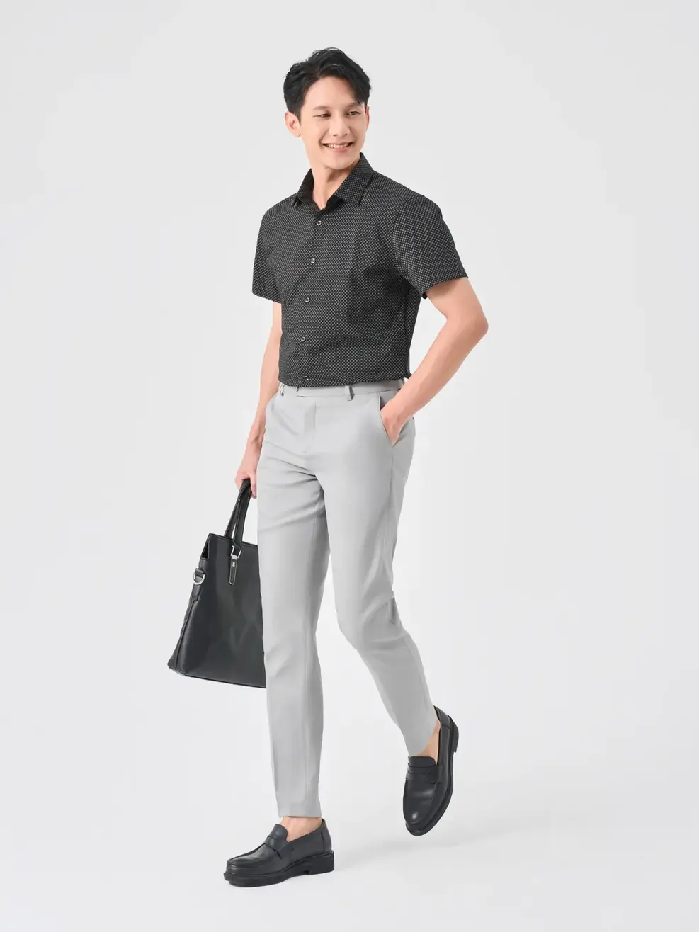 Sơ Mi Cộc Tay Nam Bamboo Hoạ Tiết - Đen - M