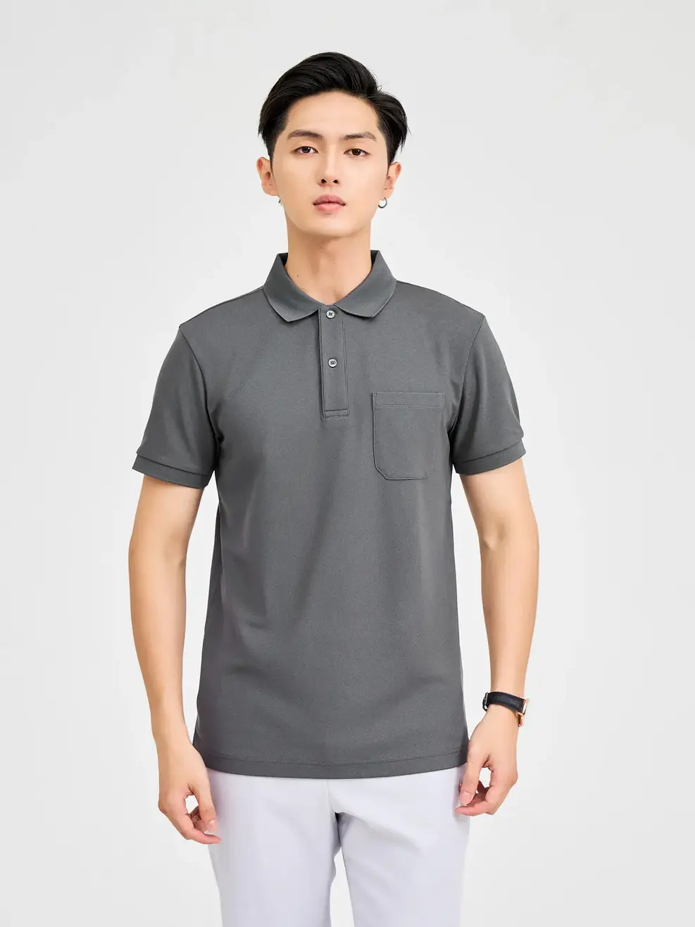 Polo Nam Cafe Tổ Ong Nẹp To - Ghi - M