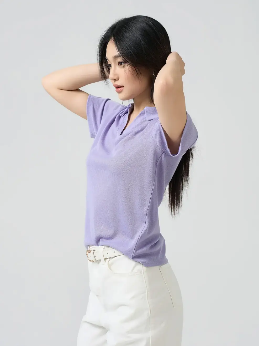 Áo Polo Dệt Họa Tiết - Màu tím 001 - M