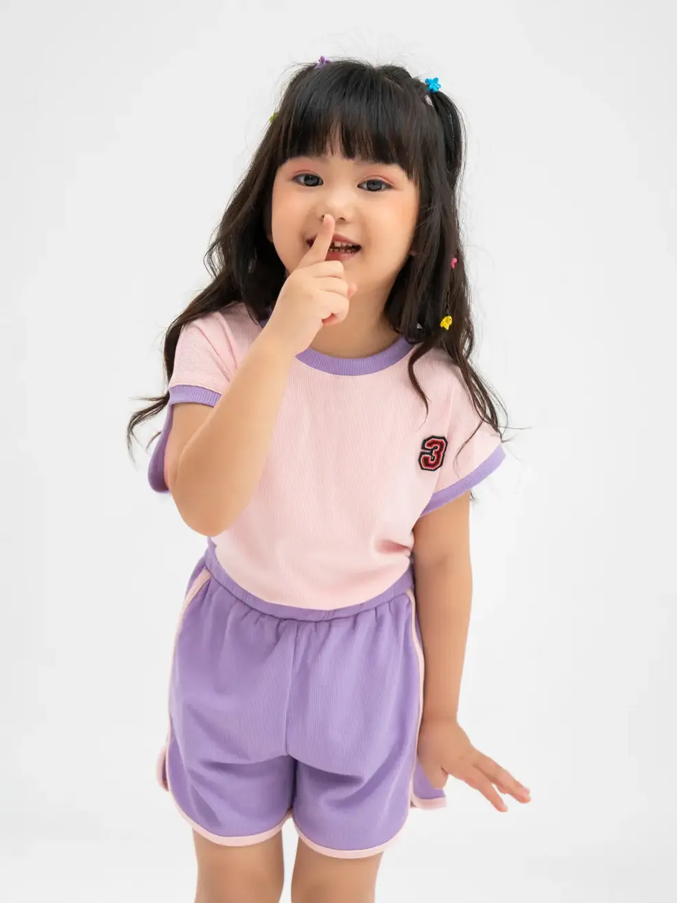 Đồ Bộ Kid Tay Chờm Thêu Logo - Tím Hồng - 2
