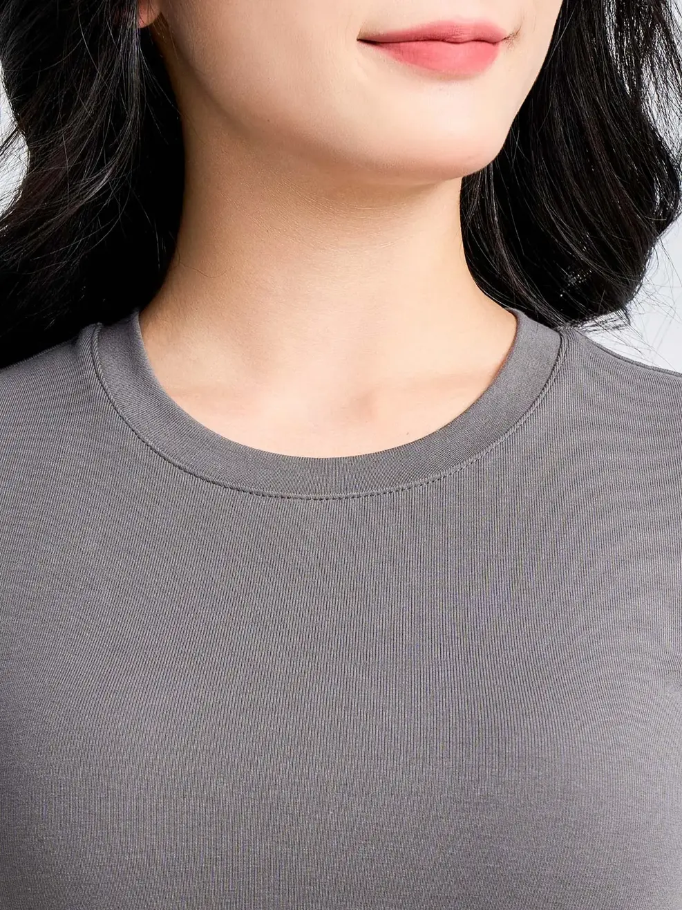T-shirt Nữ Slimfit Thun Rib Cotton Mềm - Xám - S