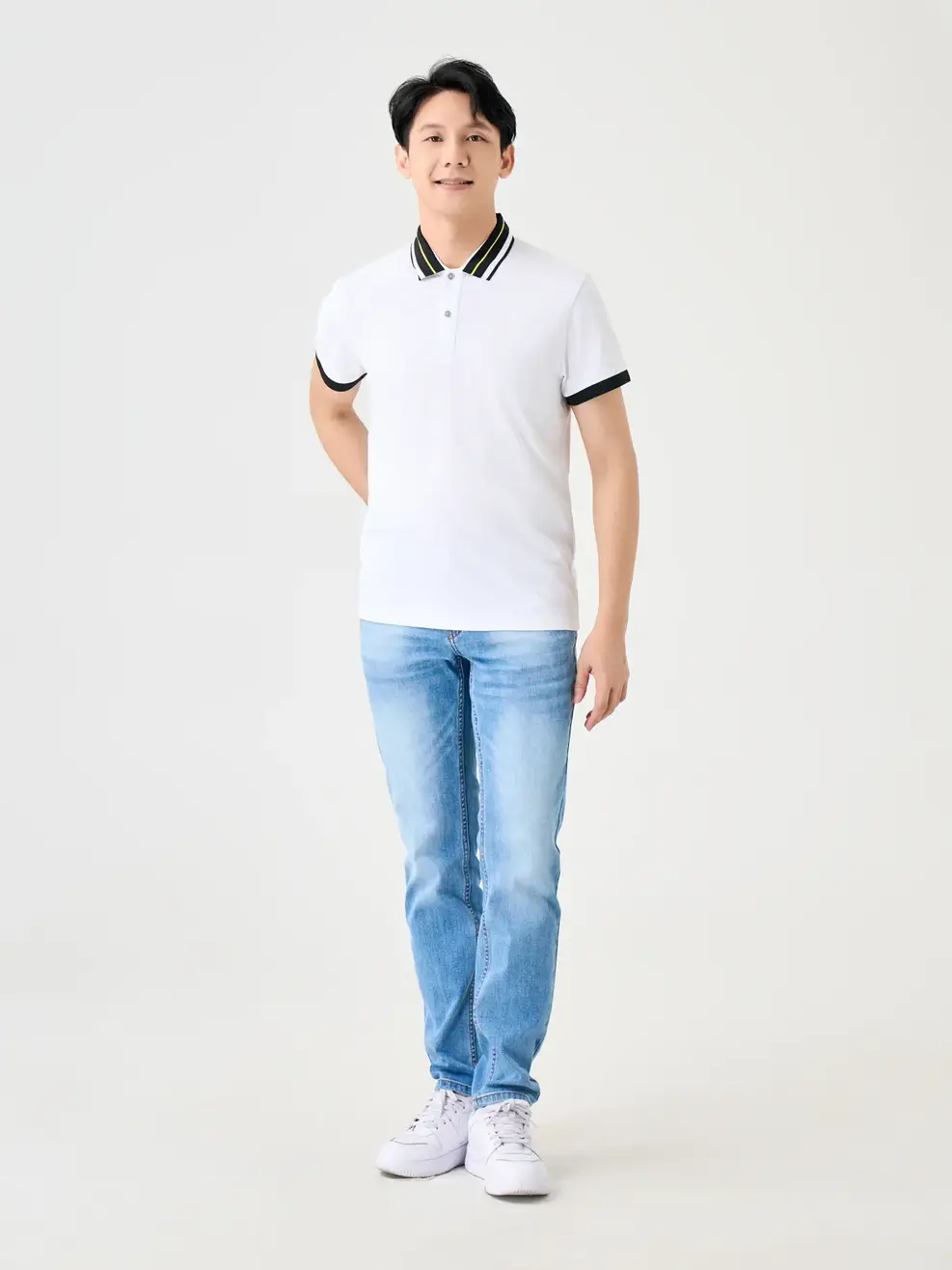 Polo Nam Cafe Dệt Tổ Ong Phối Bo Nổi Bật - Trắng - 3XL