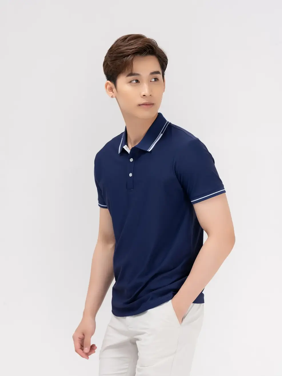 Polo nam phối nẹp - Tím than - S
