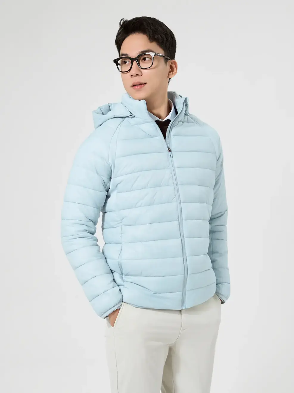 Áo Phao Nam Phối Nỉ Pro - Xanh ghi - M