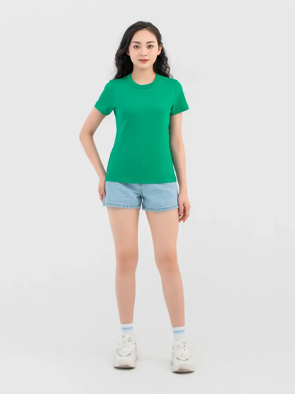T-shirt Nữ Cơ Bản Cotton Double Face - Xanh Lá - S
