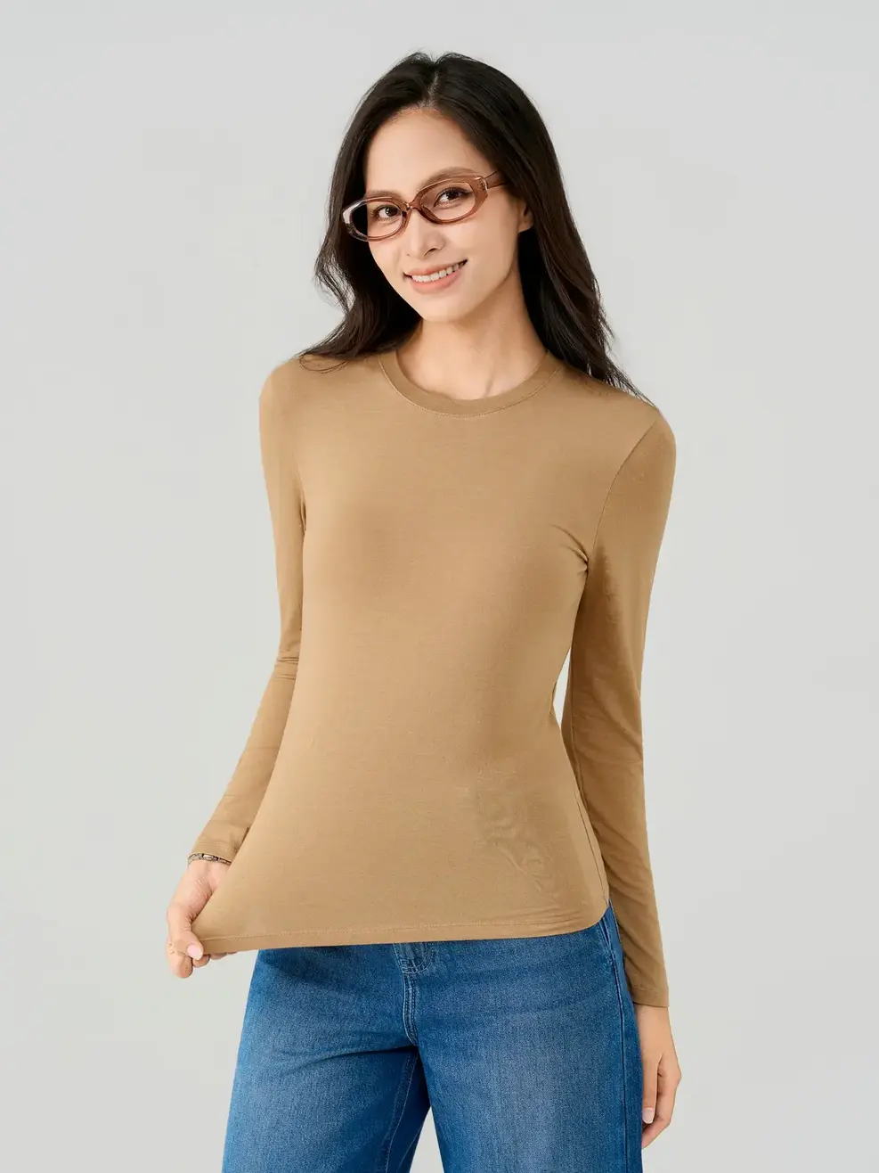 Áo Phông Giữ Nhiệt Nữ Cổ Tròn Slimfit - Nâu 124 - S