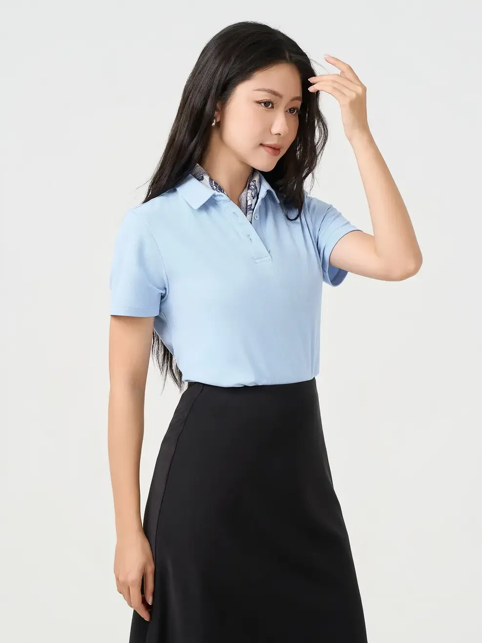 Áo Polo Nữ Regular Cổ Ép Có Xẻ Tà - XANH 012 - S