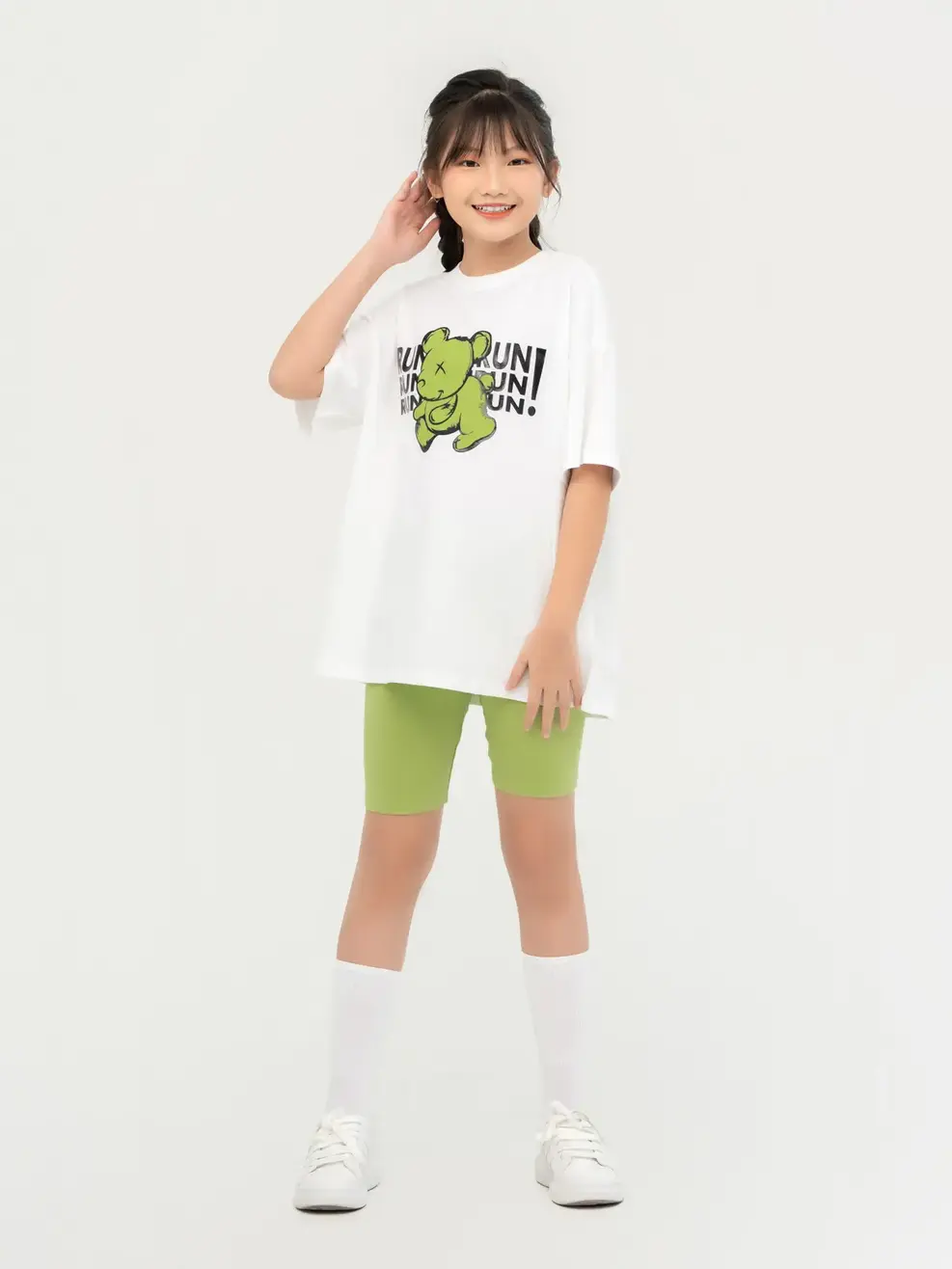 Đồ Bộ Kid In Gấu Run Cotton Usa - Trắng Xanh - 8
