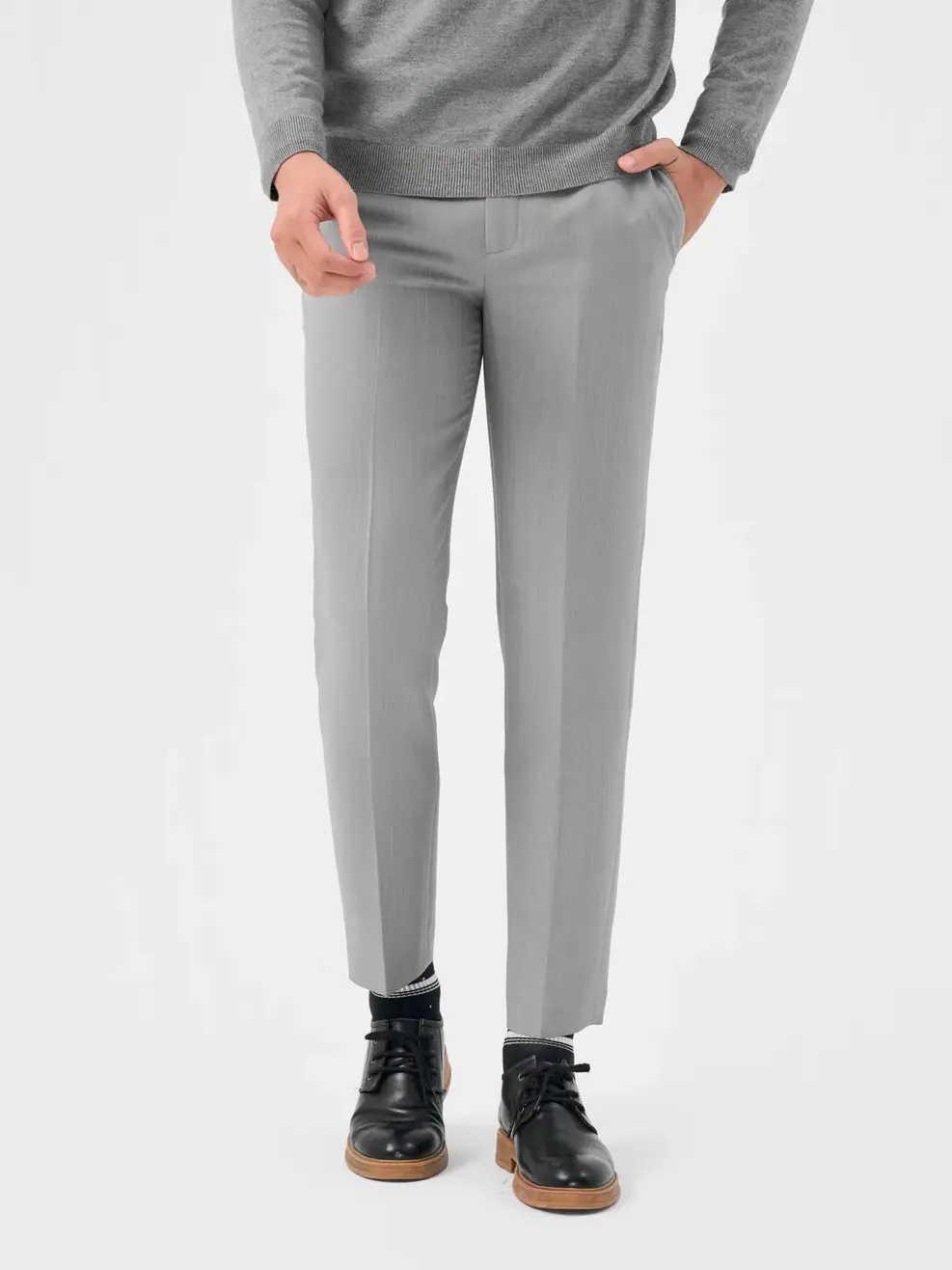 Quần Âu Nam Nano Melange Thêu - Ghi - 29