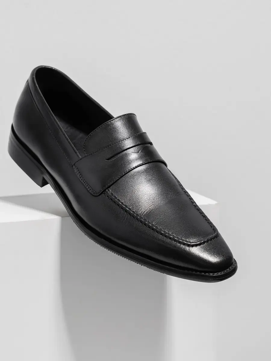 Giầy nam penny loafer da bò nappa cao cấp - Đen - 39