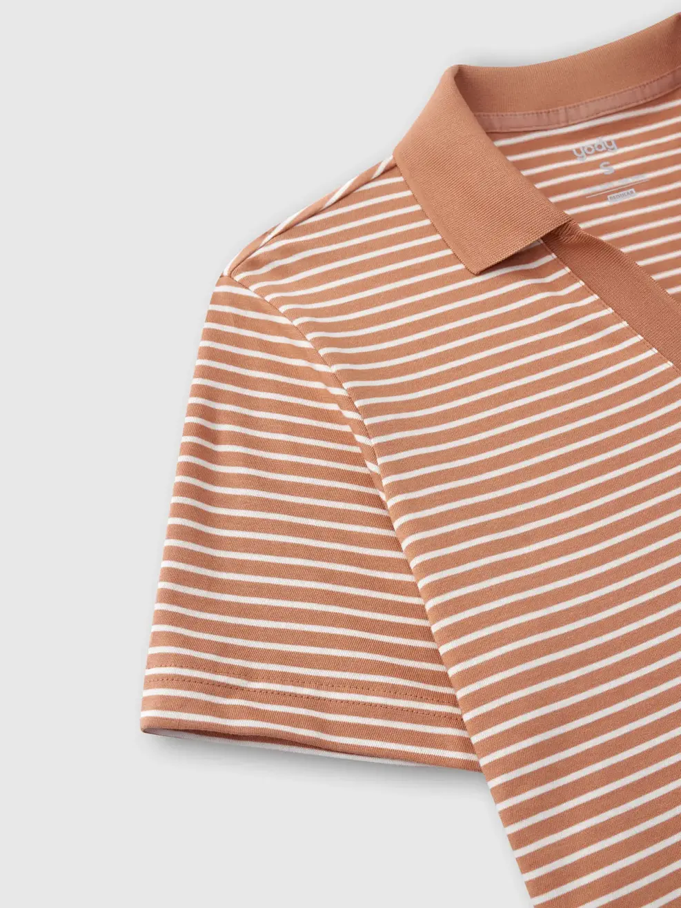 Áo Polo Kẻ Dáng Suông Cổ V - NÂU KẺ  TRẮNG - S
