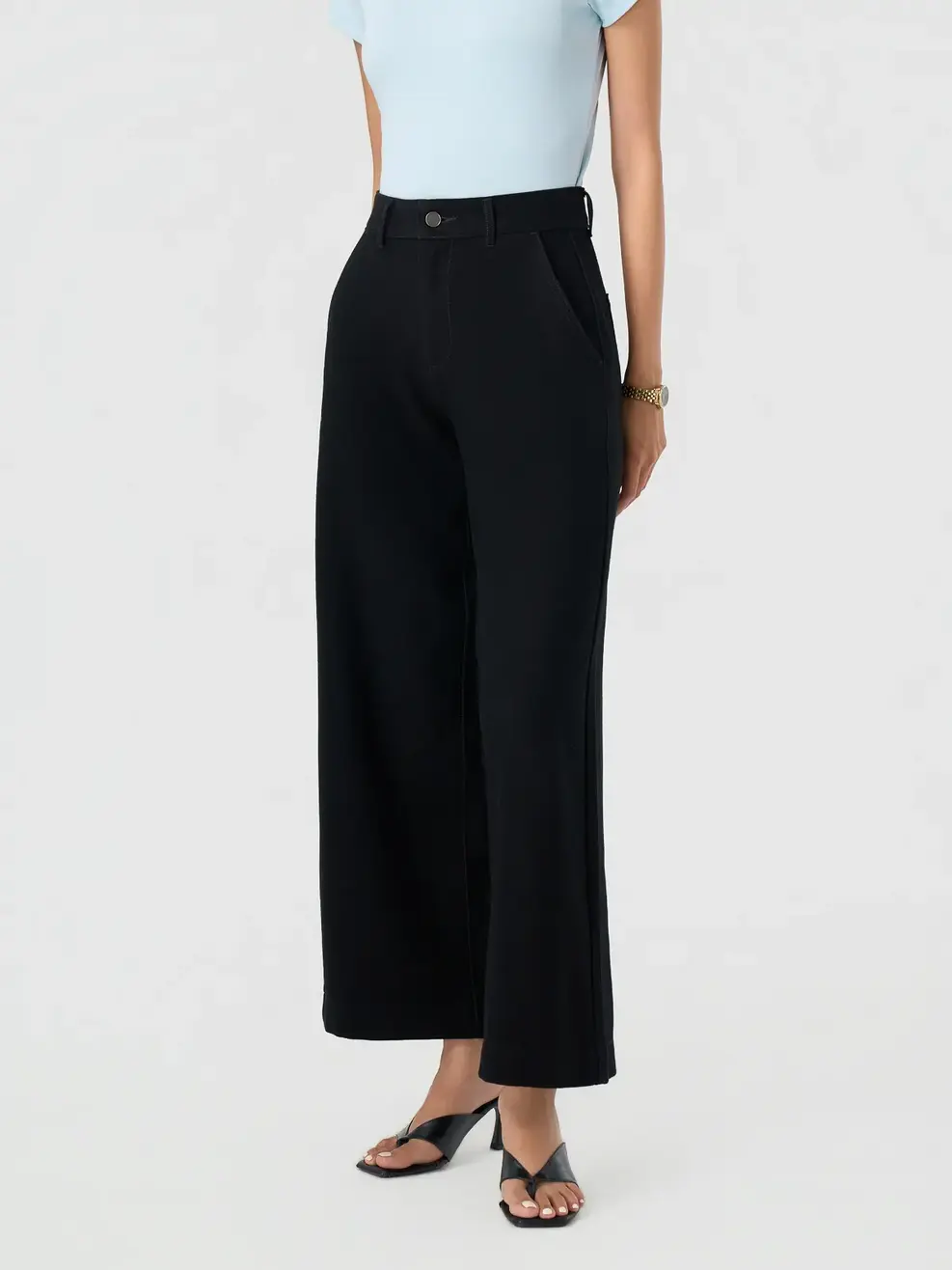 Quần Jeans Nữ Wide Leg Soft Knit Denim Siêu Co Giãn - Đen 073 - 26